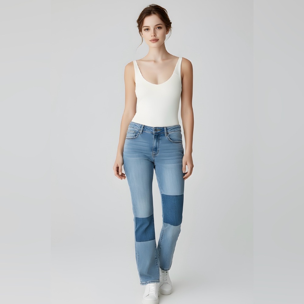 EUC Loft SZ 00 blue flare crop 5-pocket jeans W/slight flare leg/waist 24”-26”